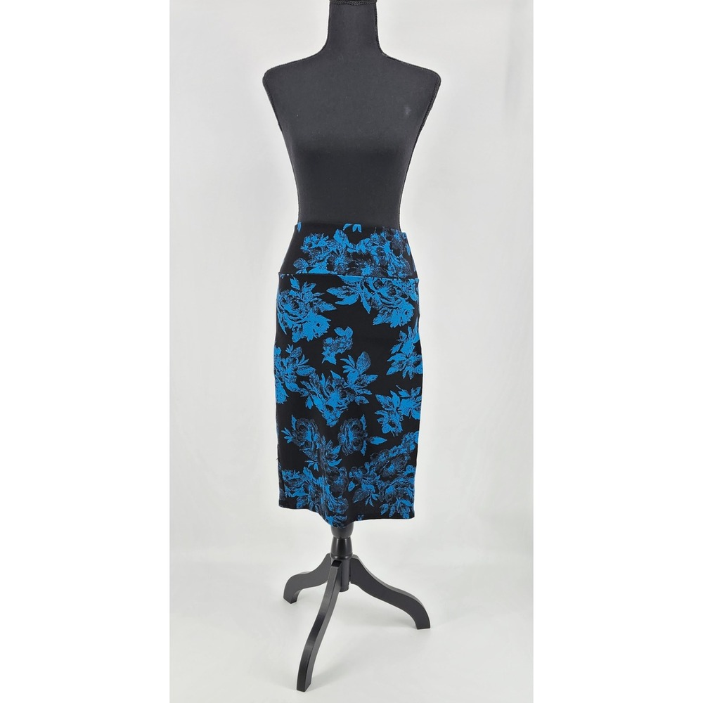 Agnes & Dora Womens Blue Black Floral Pencil Skirt Stretch Knee Length Medium